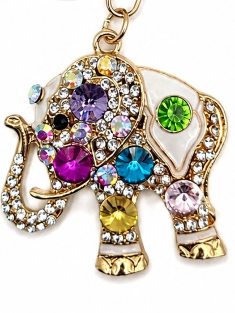 💎 NWT Gold Tone Multicolor Crystal Elephant Keychain Purse Bag Charm